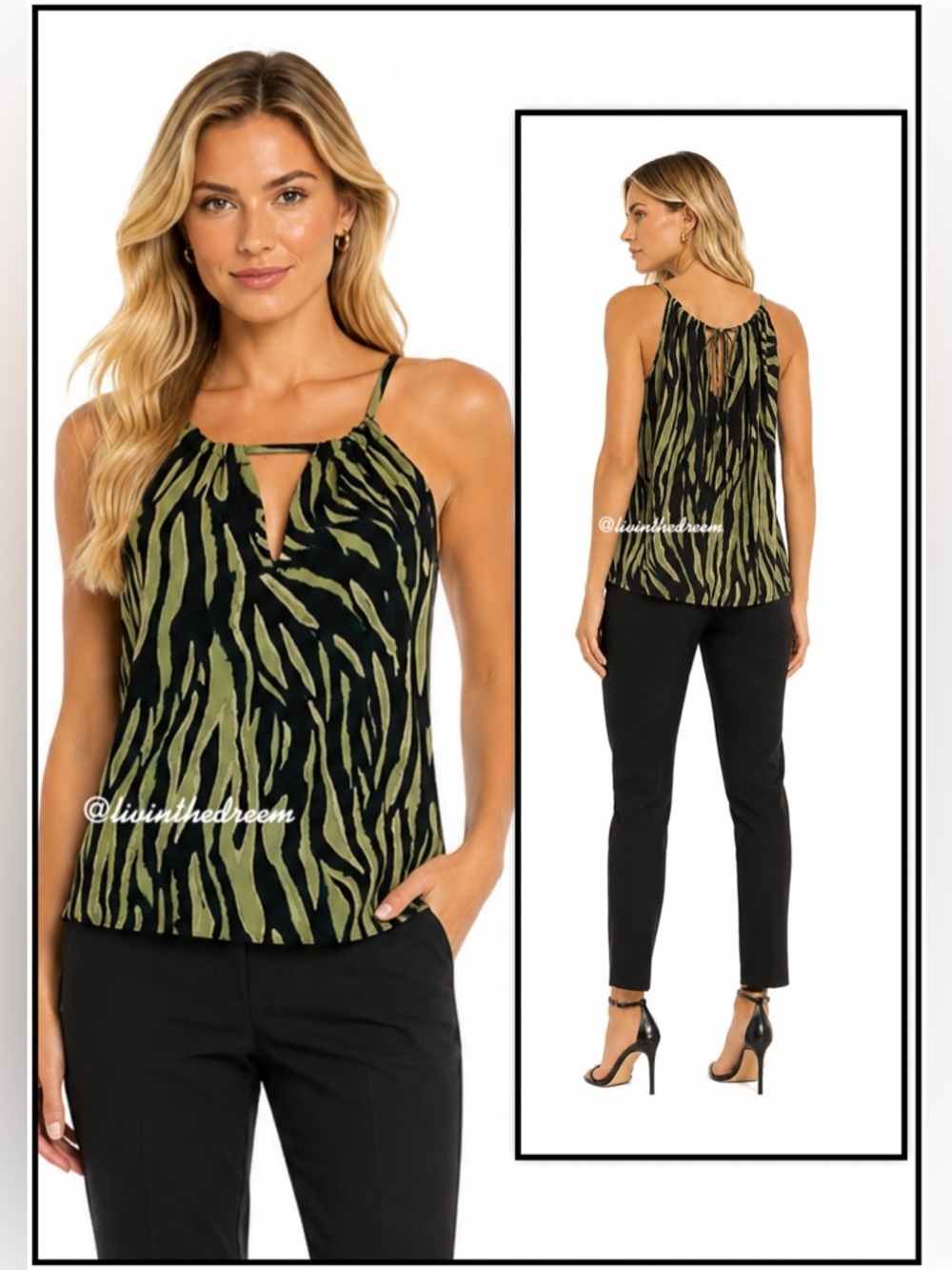 Fifteen Twenty Beautiful Green Zebra Print Sleeveless Blouse SZ Large